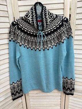 Krimson Klover Light Blue & Black Nordic Knit Pullover